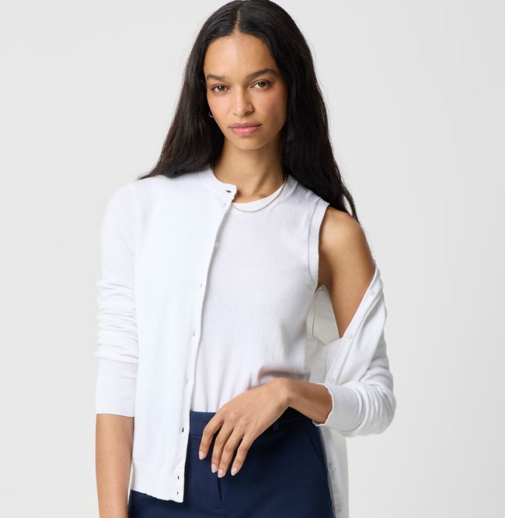 J.Crew Shell Sweater Tank WMNS M White Sleeveless Cotton Knit Slim Fit Crewneck